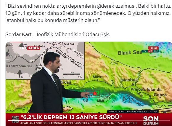 TMMOB JEOFİZİK MÜHENDİSLERİ ODASI YÖNETİM KURULU BAŞKANI SERDAR KART’IN, TRT HABER 1. SAYFA PROGRAMI CANLI YAYININDA;   İSTANBUL SİLİVRİ’DE MEYDANA GELEN DEPREM  VE JEOFİZİK MÜHENDİSLİĞİ SORUNLARI İLE İLGİLİ AÇIKLAMASI