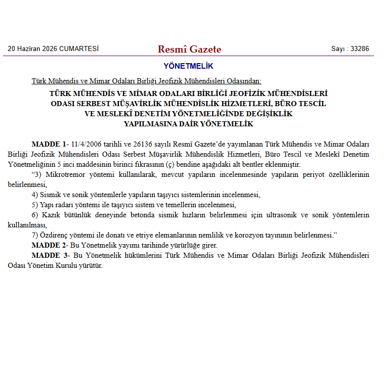 Jeofizik Mühendisliğinin Yapı İnceleme Alanındaki Yetkileri Resmî Gazete’de Yayımlandı