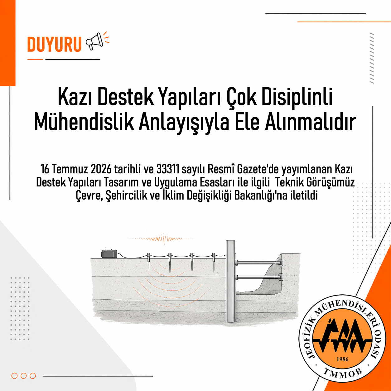Kazı Destek Yapıları Tasarım ve Uygulama Esaslarına İlişkin TMMOB Jeofizik Mühendisleri Odası Teknik Değerlendirme ve Görüşü