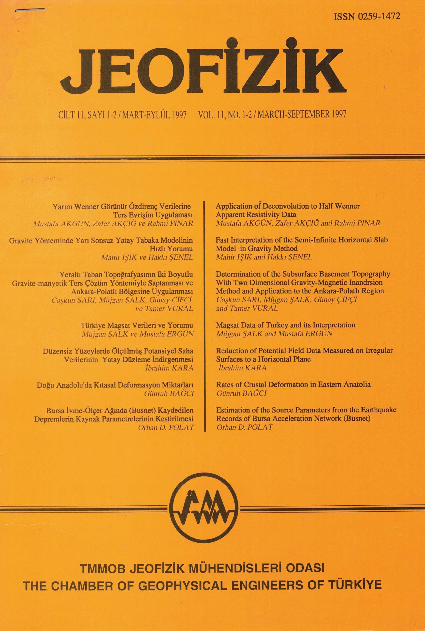 JEOFİZİK DERGİSİ 	 CİLT 11 - SAYI - 1-2 MART- EYLÜL - 1997.pdf