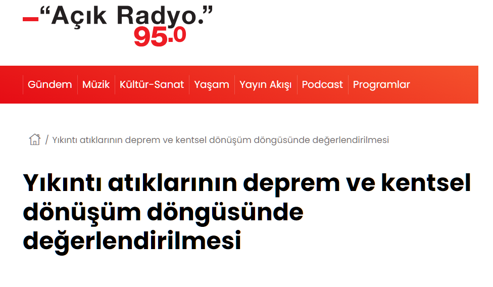 Yıkıntı Atıklarının Deprem ve Kentsel Dönüşüm Döngüsünde Değerlendirilmesi