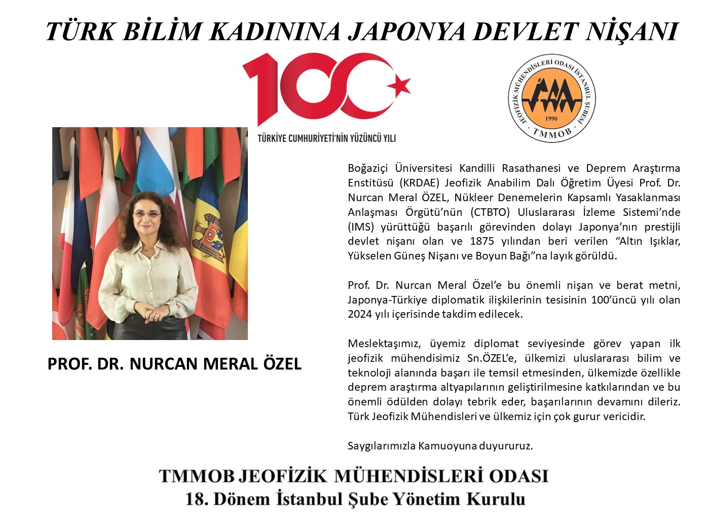 TÜRK BİLİM KADININA JAPONYA DEVLET NİŞANI