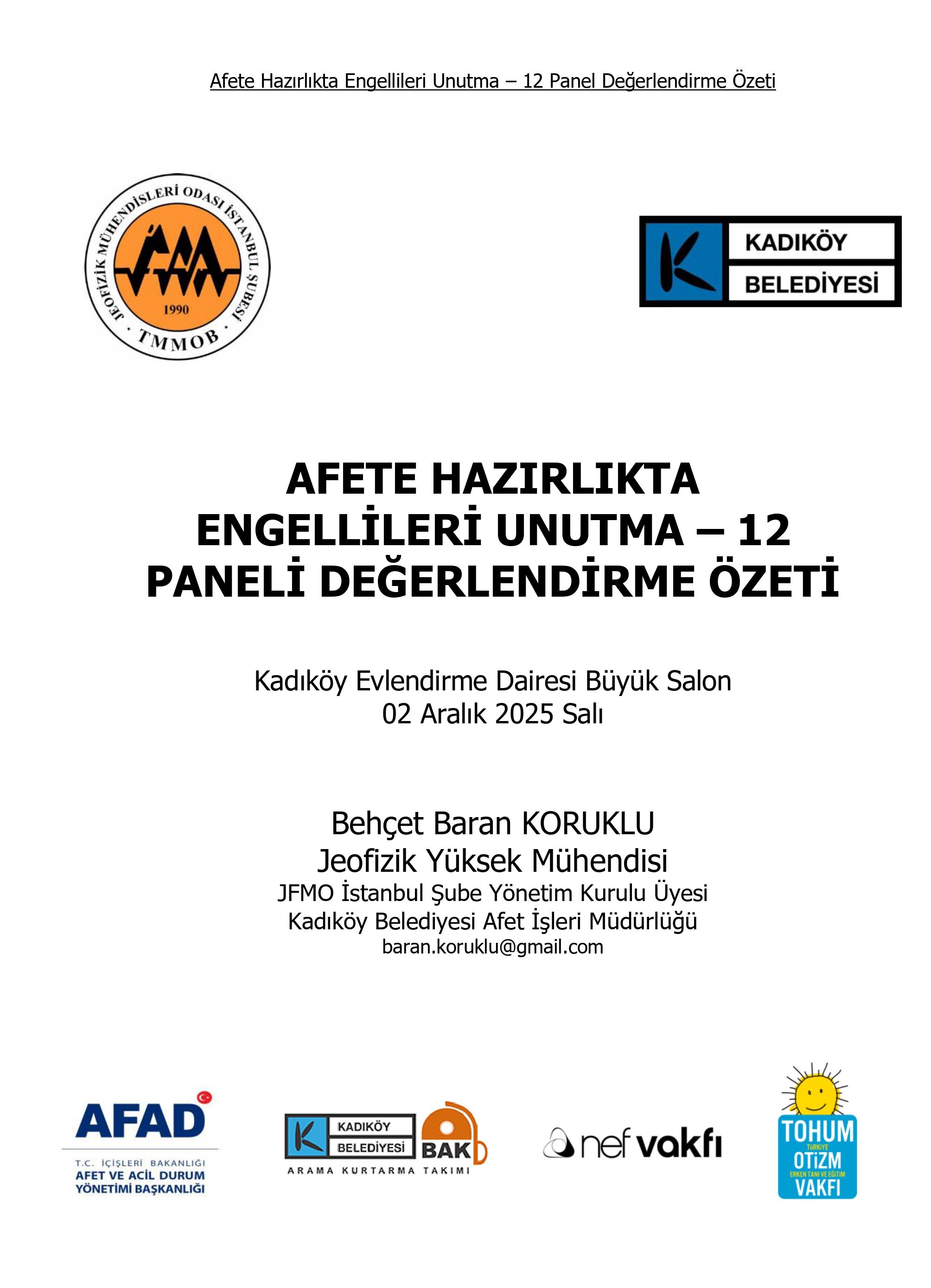 Afete Hazırlıkta Engellileri Unutma -12 Paneli, Sonuç Bildirgesi