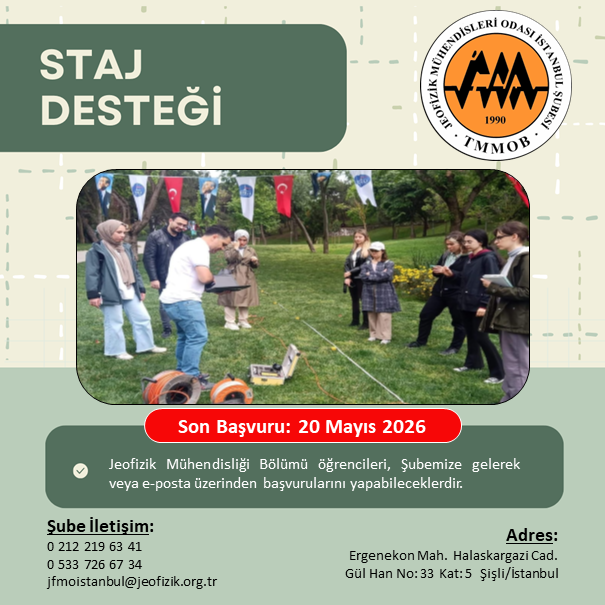 Jeofizik Mühendisliği Bölümü Öğrencilerine Staj Desteği