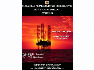 ULUSLARARASI FİRMALARDA JEOFİZİK MÜHENDİSLİĞİNİN 
YERİİŞBULMAOLANAKLARIVE 
TECRÜBELER SEMİNERTARTIŞMA 26 KASIM 2016 ANKARA