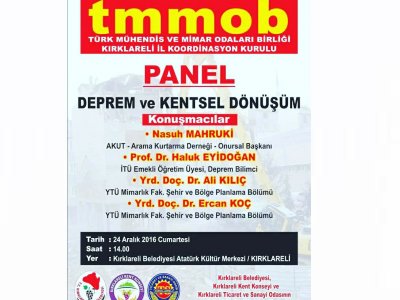 KIRKLARELİ`DE DEPREM VE KENTSEL DÖNÜŞÜM KONULU PANEL