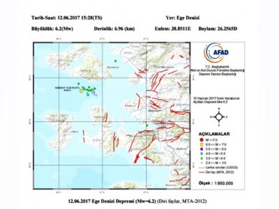 <BR>EGE DENİZİ MERKEZLİ 62 BÜYÜKLÜĞÜNDE DEPREM