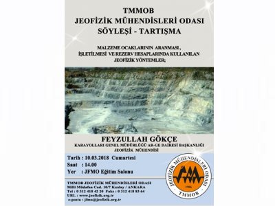 "MALZEME OCAKLARININARANMASIİŞLETİLMESİVE REZERV HESAPLARINDA KULLANILANJEOFİZİK YÖNTEMLER;" KONULU SÖYLEŞİTARTIŞMA 10 MART 2018 ANKARA