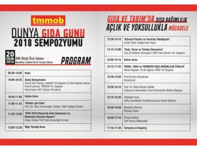 TMMOB DÜNYA GIDA GÜNÜ SEMPOZYUMU 2018 PROGRAMI BELİRLENDİ