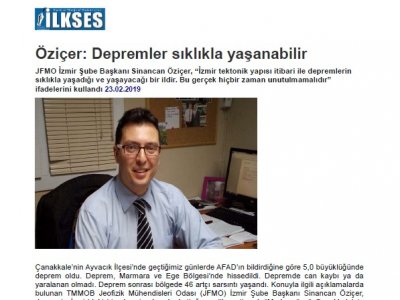 ŞUBE BAŞKANI SN SİNANCAN ÖZİÇER`İN ÇANAKKALE AYVACIK DEPREMİ İLE İLGİLİ BASINDAKİ AÇIKLAMALARI