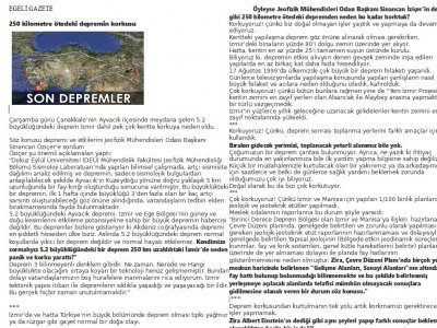 ŞUBE BAŞKANI SN SİNANCAN ÖZİÇER`İN ÇANAKKALE AYVACIK DEPREMİ İLE İLGİLİ BASINDAKİ AÇIKLAMALARI