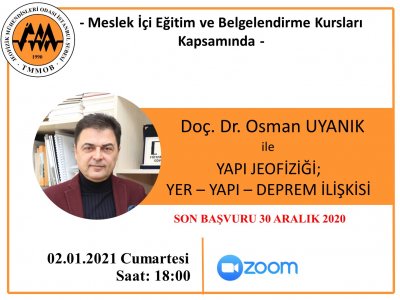 "YAPI JEOFİZİĞİ VE YERYAPIDEPREM İLİŞKİSİ" KONULU KURS 02 OCAK 2021 İSTANBUL