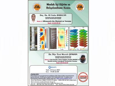 "ULTRASONİK HIZ ÖLÇÜMÜ VE YORUMU" VE "ÇOK KANALLI YÜZEY DALGASI ANALİZİ MASW VE SİSMİK KIRILMA TOMOGRAFİ VERİLERİNİN YORUMU"KONULU KURSLAR 24 KASIM 2021 TRABZON