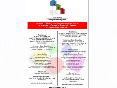 ANKARA ÜNİVERSİTY GEOPHYSİCAL MODELİNG GROUPİKİ FARKLI TÜBİTAK 1001 PROJESİNDE GÖREV ALACAK DOKTORA YÜKSEK LİSANS VE LİSANS BURSİYERLERİ ARANMAKTADIR