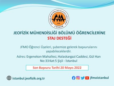 JEOFİZİK MÜHENDİSLİĞİ BÖLÜMÜ ÖĞRENCİLERİNE STAJ DESTEĞİ
