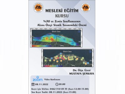 "VS30 VE ZEMİN SINIFLAMASININ ALANA ÖZGÜ SİSMİK TASARIMDAKİÖNEMİ" KONULU KURS 08 KASIM 2022 TRABZON