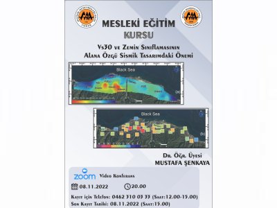"VS30 VE ZEMİN SINIFLAMASININ ALANA ÖZGÜ SİSMİK TASARIMDAKİ ÖNEMİ" KONULU KURS 08 KASIM 2022 TRABZON 