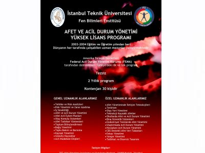 İTÜ FEN BİLİMLERİ ENSTİTÜSÜ AFET VE ACİL DURUM YÖNETİMİ YÜKSEK LİSANS PROGRAMI