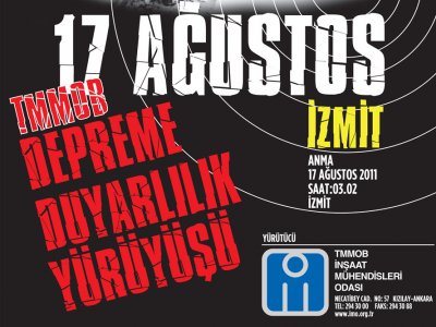 TMMOB DEPREME DUYARLILIK YÜRÜYÜŞÜ 1617 AĞUSTOS’TA İZMİT’TE