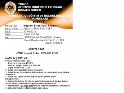 DEPREM ERKEN UYARI SİTEMLERİ KURSU 