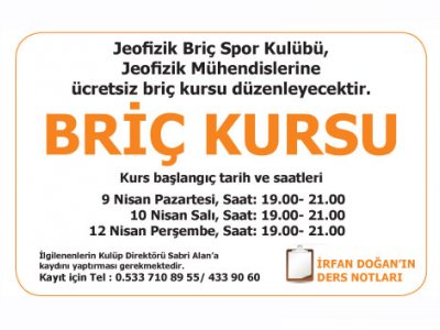 TMMOB JEOFİZİK MÜHENDİSLERİ ODASI ÜYELERİNE ÜCRETSİZ BRİÇ KURSU