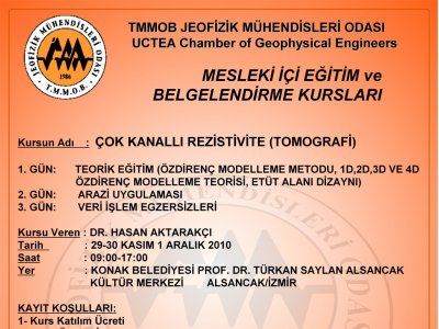 2930 KASIM 1 ARALIK 2010 TARİHLERİNDE SAYIN DR HASAN AKTARAKÇI TARAFINDAN ÇOK KANALLI REZİSTİVİTE KURSU VERİLECEKTİR