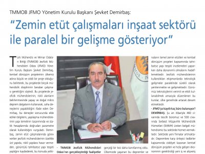 DÜNYA İNŞAAT DERGİSİ`NDE TMMOB JEOFİZİK MÜHENDİSLERİ ODASI BAŞKANI ŞEVKET DEMİRBAŞ`IN RÖPORTAJI YAYINLANDI