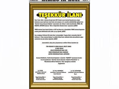 <BR><BR>SİMAV JEOTERMAL PLATFORMU TEŞEKKÜR İLANI