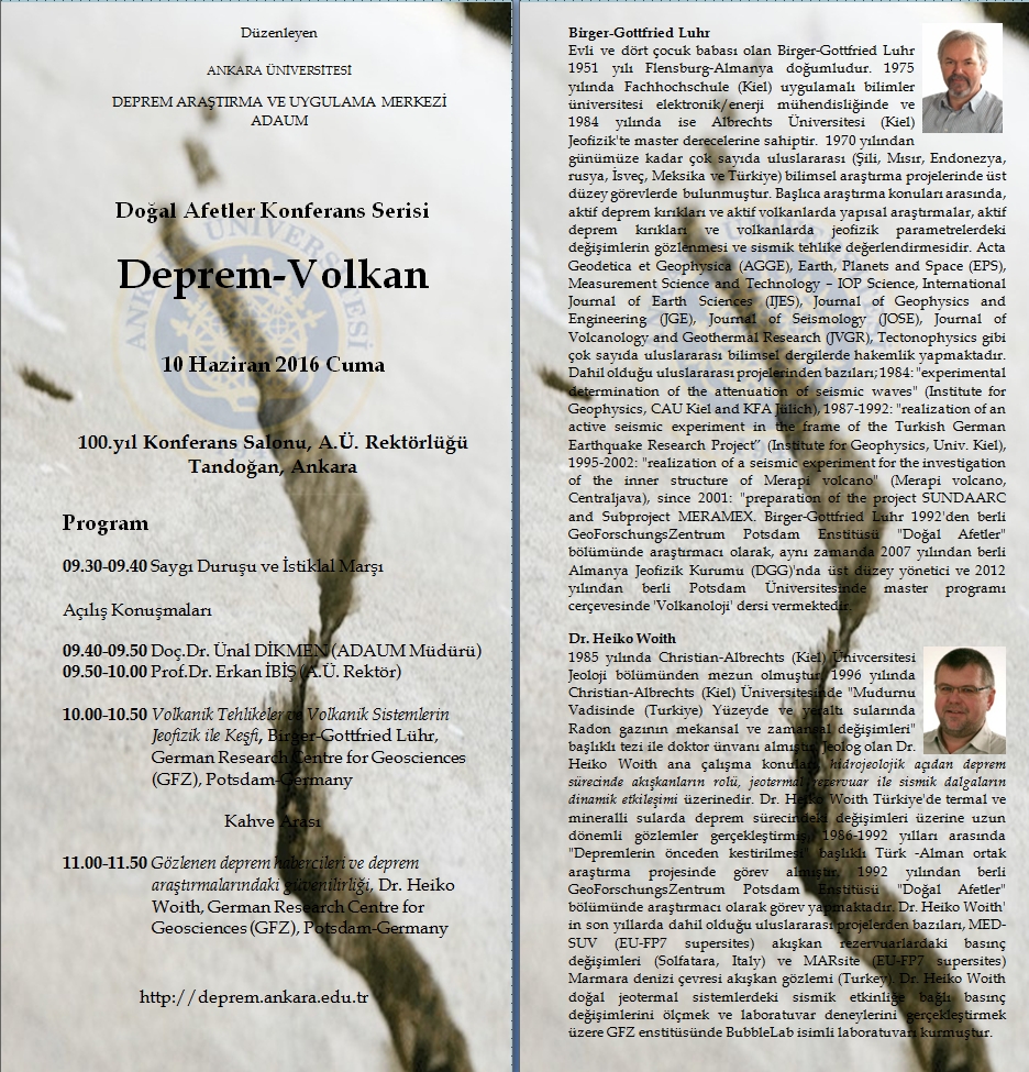DOĞAL AFETLER KONFERANS SERİSİ
DEPREMVOLKAN
10 HAZİRAN 2016