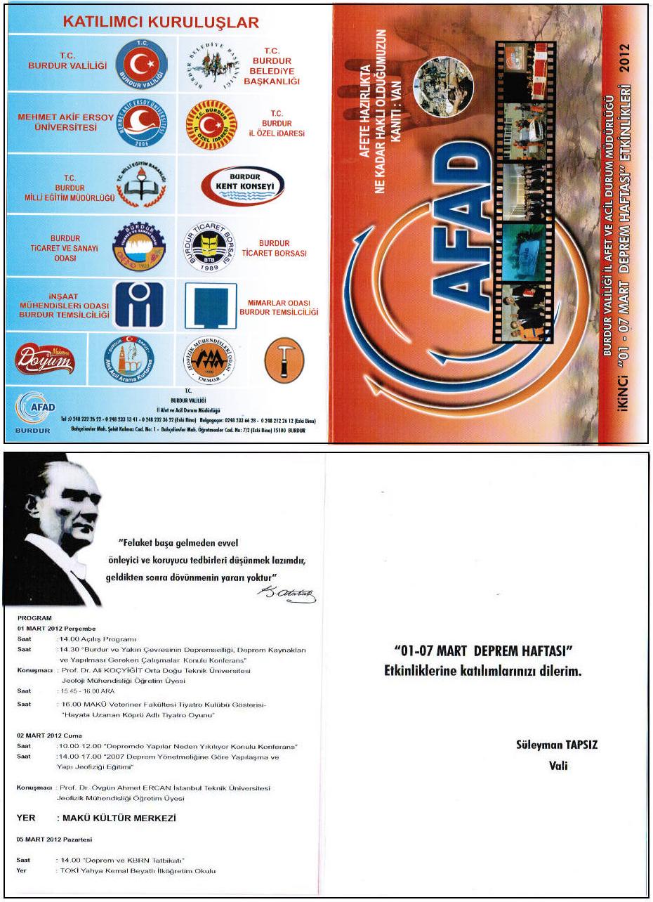 `0107 MART BURDUR DEPREM HAFTASI` ETKİNLİKLERİ