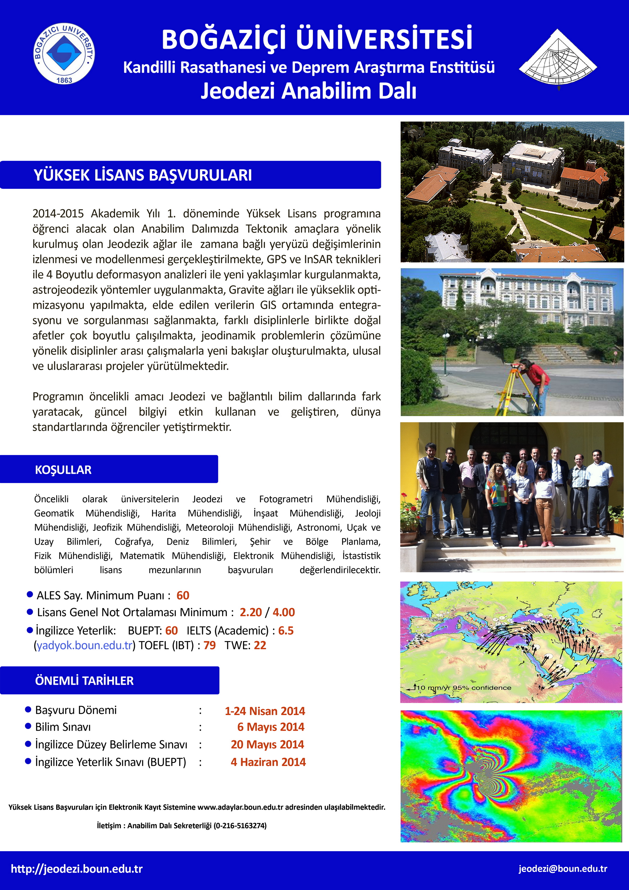 BOĞAZİCİ ÜNİVERSİTESİ JEODEZİ ANABİLİM DALI YÜKSEK LİSANS BASVURU DUYURUSU 